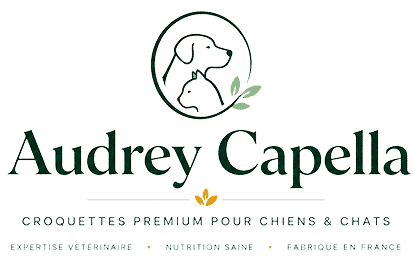 Croquettes Premium Audrey Capella pour Chiens et Chats Logo Audrey Capella (chien, chat) : croquettes premium, expertise vétérinaire, nutrition saine, fabriqué en France.
